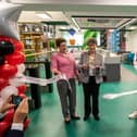 Cutting the ribbon to officially open the newly refurbished leisure centre. Pictured: Councillor Louise Clubley (Mayoress of Fareham), Councillor Pamela Bryant (Mayor of Fareham) and Olympian Declan Brookes. Picture: Mike Cooter (161021)