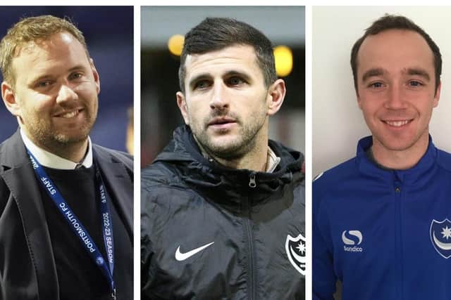 From left: sporting director Rich Hughes, head coach John Mousinho and head of recruitment Phil Boardman.