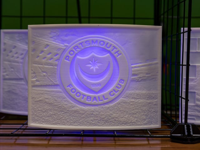 3D printed Pompey lampshade by Alro Prints on sale at the Fratton Christmas Fair. Picture: Mike Cooter (091223)