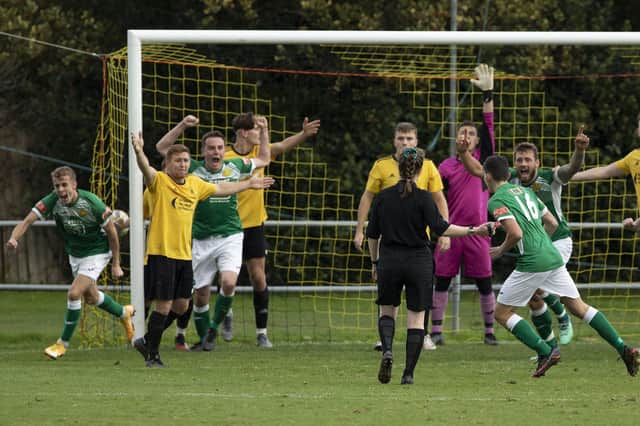 Moneyfields celebrate James Franklyn's leveller. Picture: Chris Hatton.
