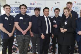 Alan Mak MP with Lockheed Martin apprentices and Lockheed Martin UK chief executive Paul Livingston.