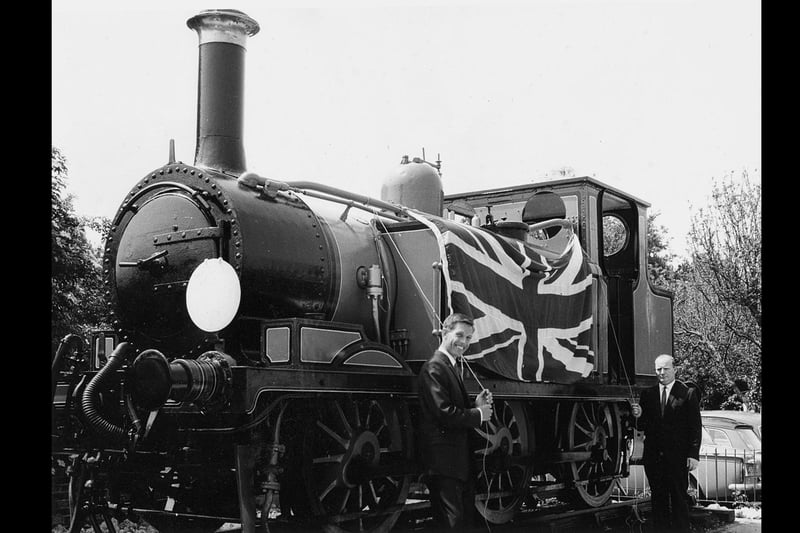 Brian Sessions and 'Jock' McAskill unveil a puffing billy at the pub with the same name on Hyaling on June 15th 1966.