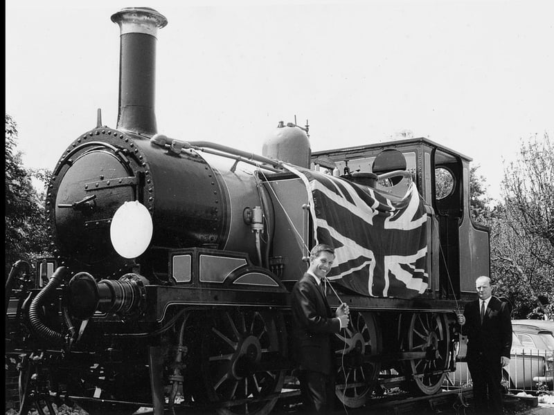 Brian Sessions and 'Jock' McAskill unveil a puffing billy at the pub with the same name on Hyaling on June 15th 1966.