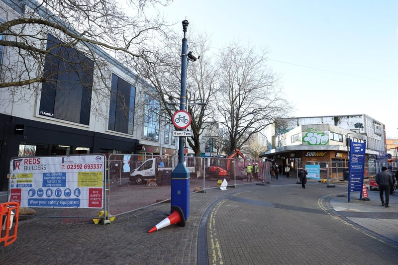 Improvement works going on in Commercial Road (the end outside Subway) and at the end of Charlotte Street in Portsmouth, Hampshire.

Monday 12th February 2024.

Picture: Sam Stephenson.