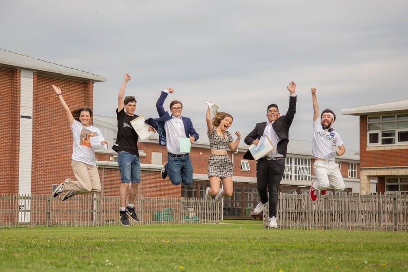 Pictured: Students celebrating their A-level results at City of Portsmouth College on Thursday, August 17. Picture: Habibur Rahman