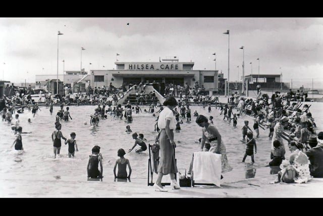 The Hilsea Cafe behind the paddling pool at Hilsea Lido, Portsmouth, possibly in the late 1940's.