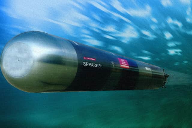 A computer generated image of a Spearfish torpedo.