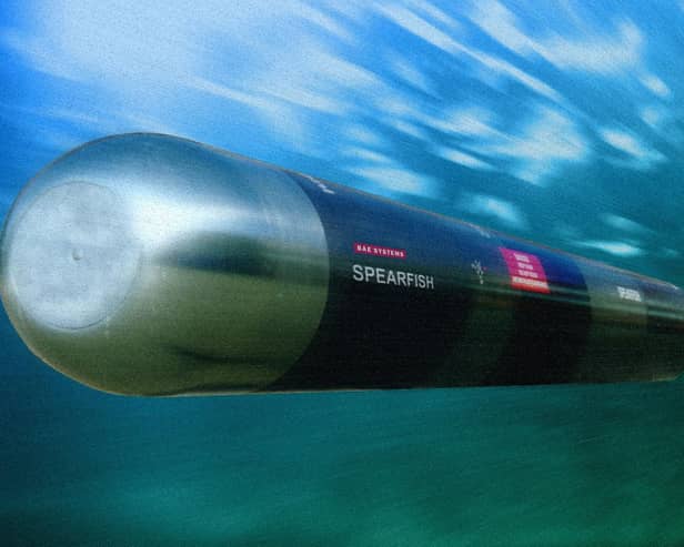 A computer generated image of a Spearfish torpedo.