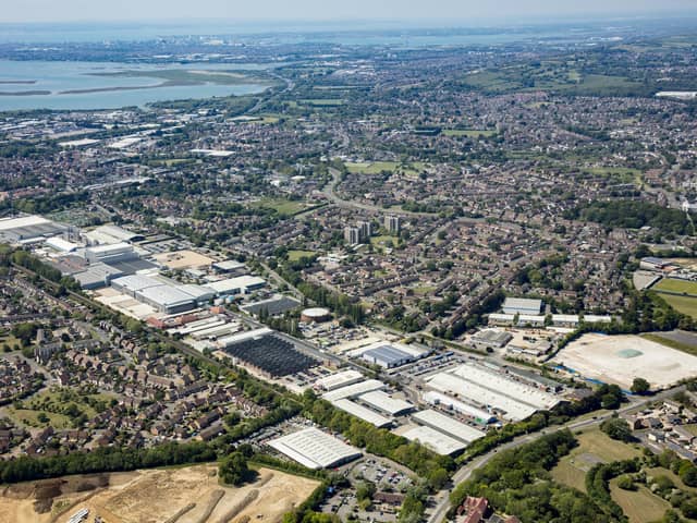 An aerial view of Havant, showing the Pfizer site in New Road. Picture: CJB Photography