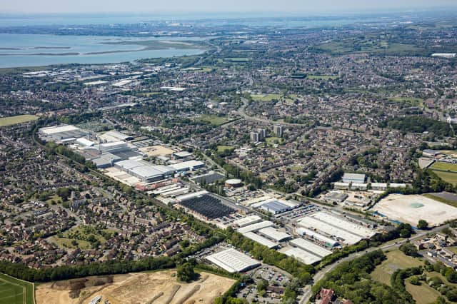 An aerial view of Havant, showing the Pfizer site in New Road. Picture: CJB Photography