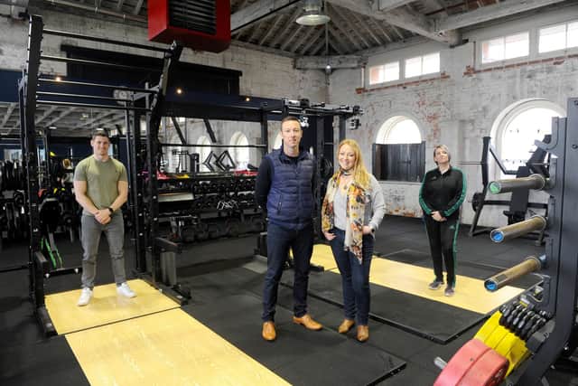 Marina Fitness in Gosport, are ready to reopen on April 12th when lockdown restrictions are lifted.
Pictured is: (l-r) Luke Bower, media manager, James and Kate Eneas, owners of Marina Fitness and Karen Green, manager.
Picture: Sarah Standing (260321-5639)