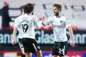 Michael Jacobs, right, was Pompey's star man against Charlton on Tuesday night.