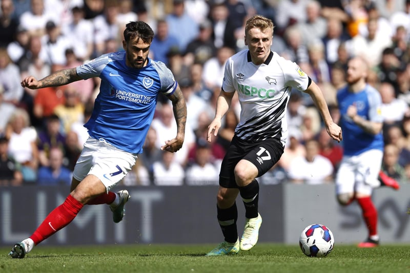Marlon Pack tries to set Pompey on the attack against Derby. Picture: Richard Sellers/PA Wire.