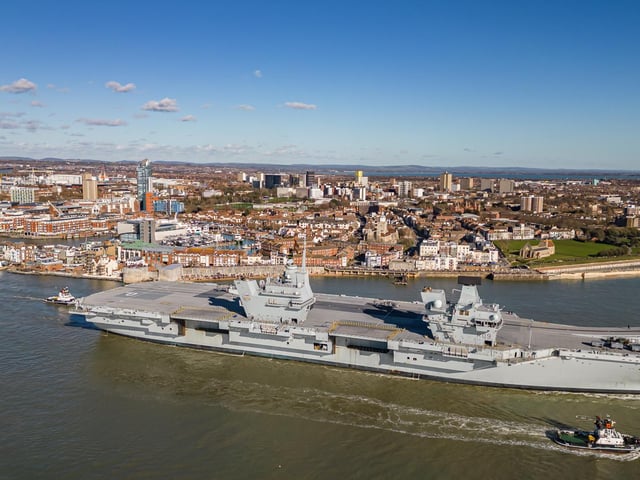 HMS Prince of Wales sailing from Portsmouth on February 12. Picture: Matt Adamiak.