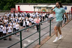 School workout with Joe Wicks at St Paul's Catholic Primary School, Paulsgrove, Portsmouth. Picture: Habibur Rahman