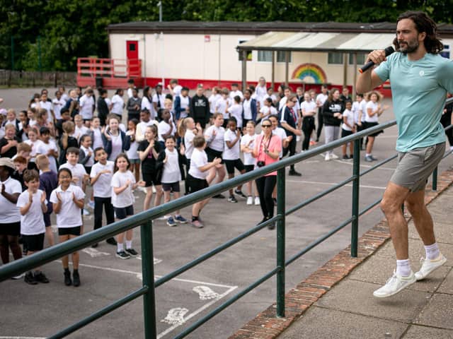 School workout with Joe Wicks at St Paul's Catholic Primary School, Paulsgrove, Portsmouth. Picture: Habibur Rahman