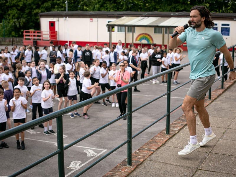 School workout with Joe Wicks at St Paul's Catholic Primary School, Paulsgrove, Portsmouth. Picture: Habibur Rahman