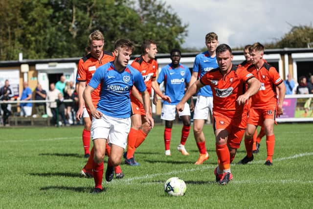 Harvey Rew in action for Pompey Academy at AFC Portchester during pre-season. Picture: Chris Moorhouse (290820-21)