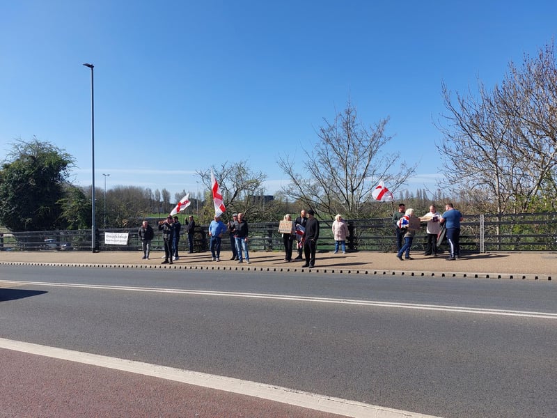 Illegal immigration protestors gathered outside Roebuck House in Cosham on Sunday, March 30.