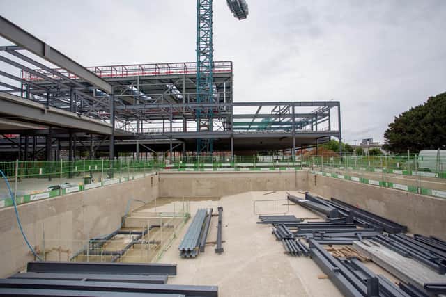 The foundation for the eight-lane swimming pool, which has already been tested for leaks. Picture: Habibur Rahman
