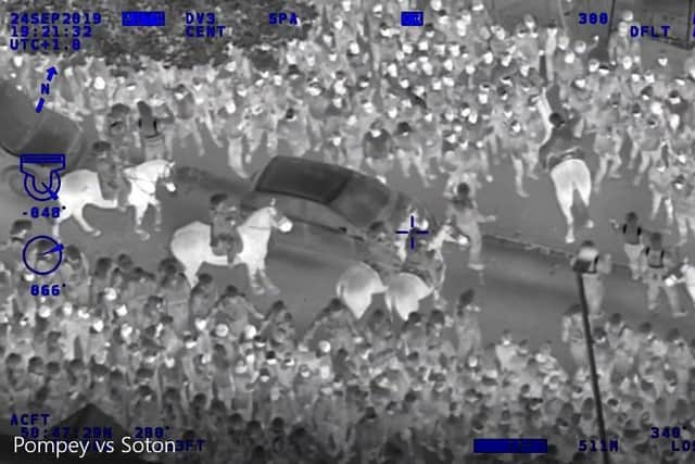 Violent disorder at the Pompey v Southampton game on September 24 in 2019. Pictures from Hampshire police video taken on the night.