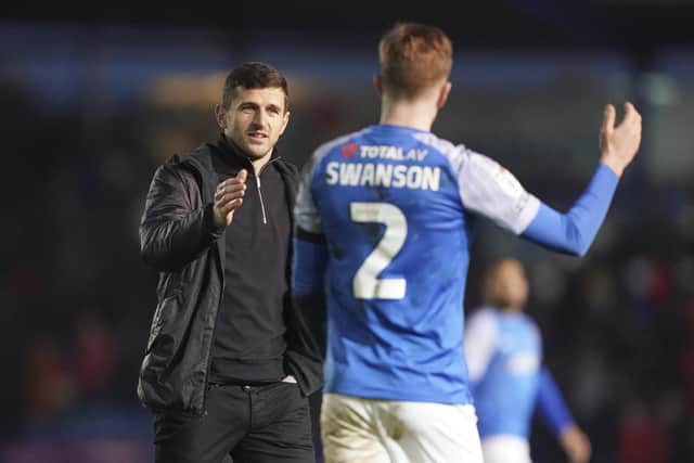 Pompey head coach John Mousinho celebrated a 2-0 win over Exeter in his first match in charge. Picture: Jason Brown/ProSportsImages