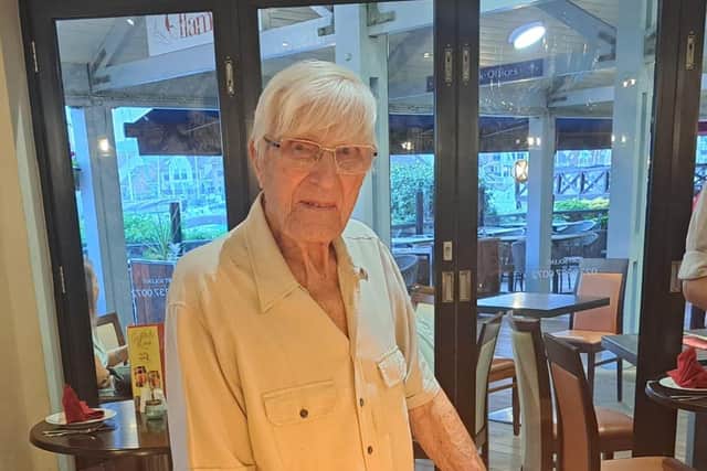 Roy Downing celebrating his 100th birthday at La Casa Flamenca, Port Solent.