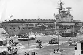 HMS Hermes, the aircraft carrier, returns from the Falklands in 1982. The News PP4829