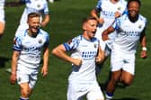 Jake McCarthy celebrates after scoring against Slough this season. Picture by Dave Haines