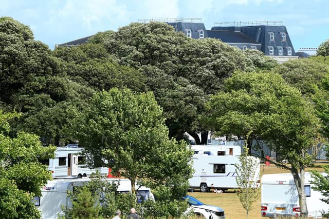 Travellers at the Old Portsmouth end of Southsea Common