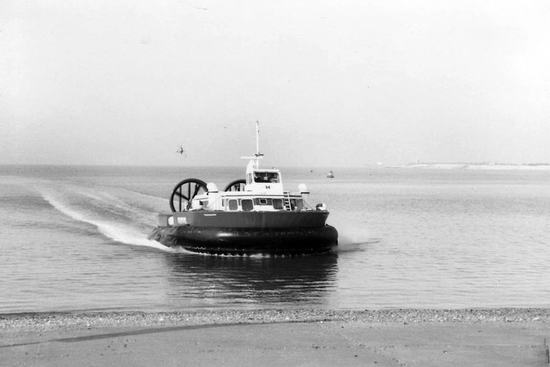 June 1993. A Hovercraft arrives at Southsea on a sea of calm.