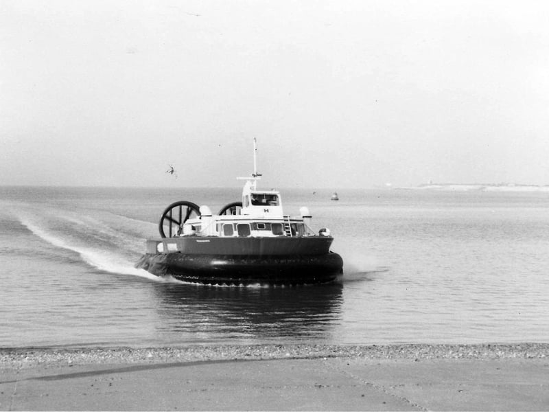 June 1993. A Hovercraft arrives at Southsea on a sea of calm.
