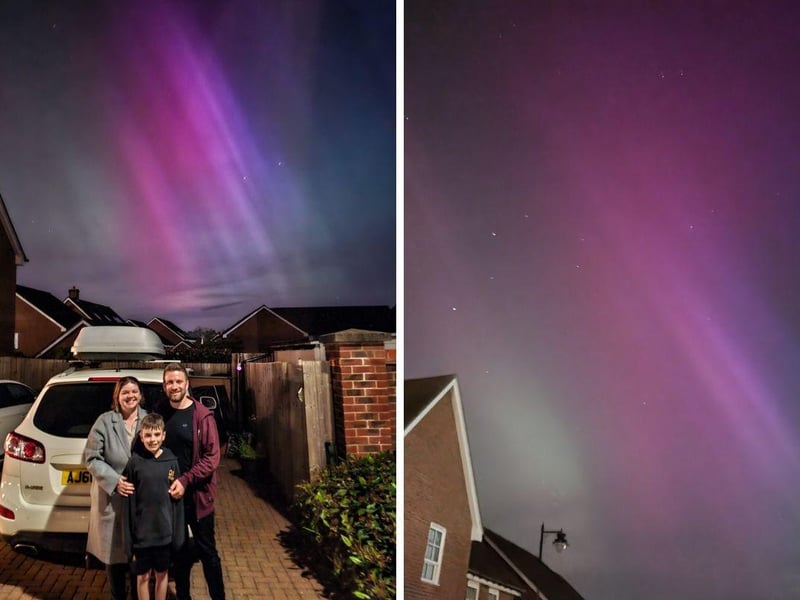 Terri Orchard alongside her partner and son as they watched the Northern Lights in Waterlooville.