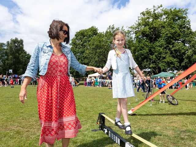 Grace Garner, 7, tried her hand at the tight rope