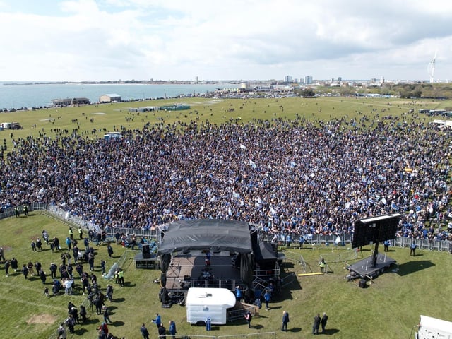 Unbelievable drone footage has captured the amount of people that have turned out to support Pompey FC following the team's promotion and League One title. Picture Credit: Marcin Jedrysiak