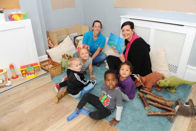 Top Tots directors Mel White and Sue Forsyth with (front l-r) Paris Ractliffe (3), Caiden Budd (3), Enzo Shongue (3) and Amara Egeonu-Onyeonoro (3).