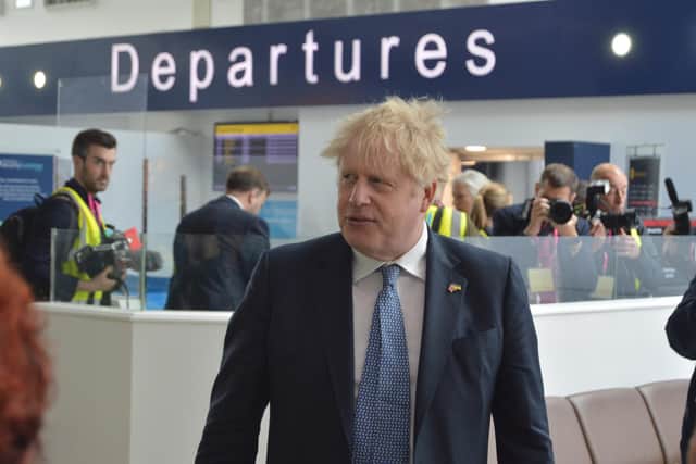 Prime minister Boris Johnson at Southampton Airport. Picture: David George