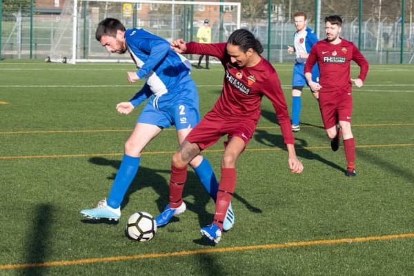 FC Strawberry (red) v Rowner Rovers in Mid-Solent League action in 2019/20. Picture: Duncan Shepherd