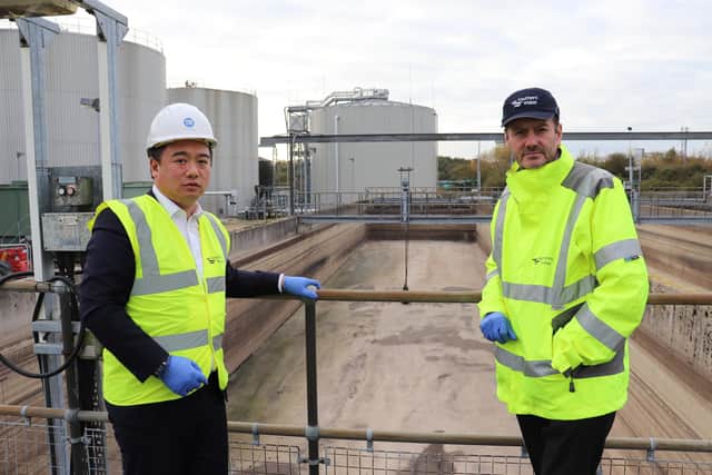 Alan Mak MP with Southern Water CEO Ian McAulay at Budds Farm in Havant.. Pic supplied.
