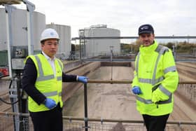 Alan Mak MP with Southern Water CEO Ian McAulay at Budds Farm in Havant.. Pic supplied.