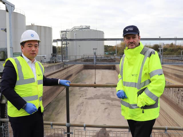 Alan Mak MP with Southern Water CEO Ian McAulay at Budds Farm in Havant.. Pic supplied.