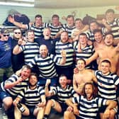 Havant Dolphins are all smiles in the changing rooms following their Hampshire Premier championship-securing win over Ellingham & Ringwood on Saturday