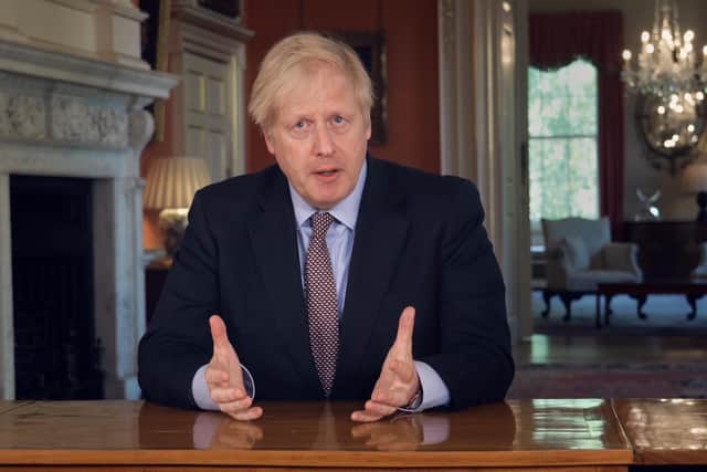Prime Minister Boris Johnson addressing the nation about coronavirus (COVID-19) from 10 Downing Street in London. Picture: PA Video/Downing Street Pool/PA Wire