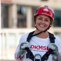 Sally Hurman, 49, after completing her 170 metre charity abseil of the Spinnaker Tower.
Photograph: Morten Watkins/PA Wire
