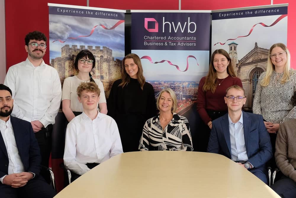 NEW STARTERS: This year’s HWB recruits with Managing Director Tracy Jenkins, centre, are from left, Evar Khidr, Alex Connolly, Hannah Oxley, Joshua Mann, Mia Charles, Lucy Newton, Harry Sherwood, Emily Ireland, Kieran Digwa and Vickrum Digwa