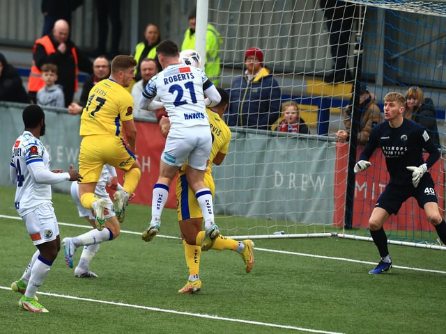 Taunton about to make it 1-1. Picture by Dave Haines