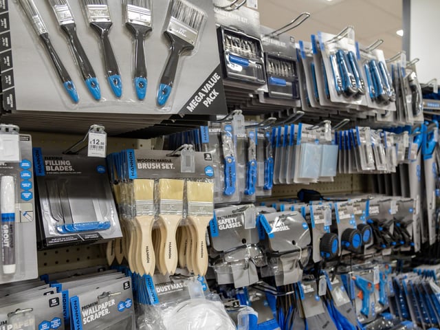 DIY products for sale in the new Poundland store. Picture: Mike Cooter (091223)