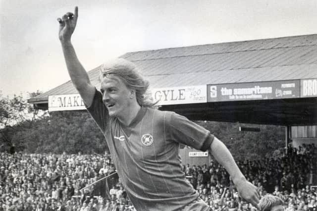 Alan Biley celebrates after scoring the goal which gave Pompey the Division Three title following a 1-0 victory at Plymouth in May 1983