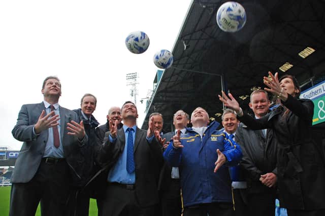 Members of Portsmouth Property Association at Fratton Park, Portsmouth FCs home ground, kick-off a shares buy-in back in 2014. They recently received a shares pay-out, with the money donated to grass roots soccer.
Picture from Deep South Media
