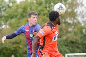 John Cass, left, is likely to receive a three-game ban after being sent off in US Portsmouth's win at Romsey in midweek. Pic: Martyn White.
